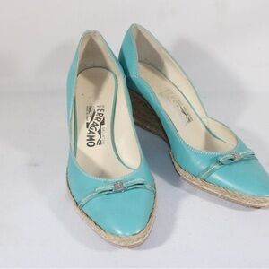 Salvatore Ferragamo Turquoise Wedge Shoes